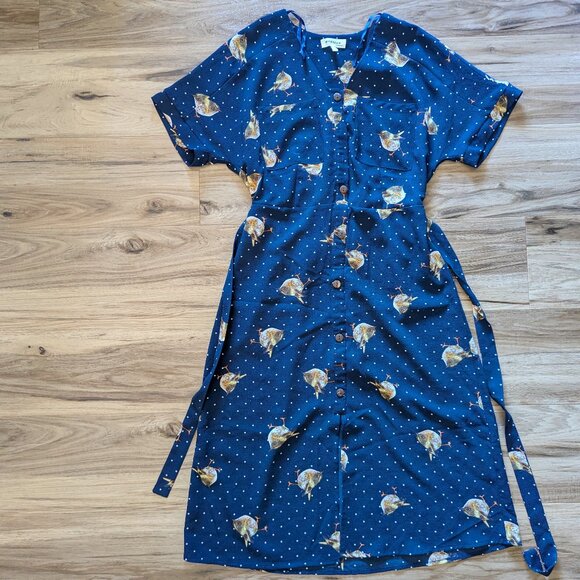 Monteau Navy Blue Bird Dress, L - Picture 5 of 5
